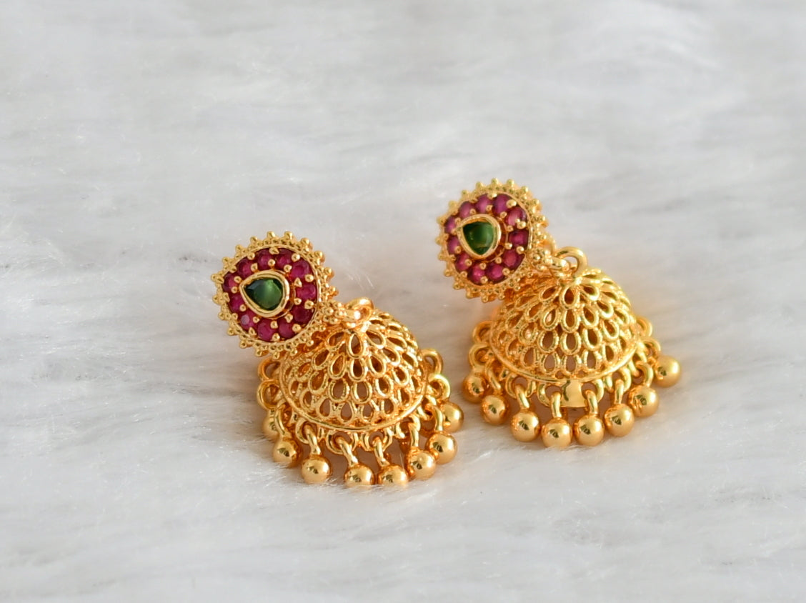 Gold tone ruby-green tilak jhumkka dj-47236