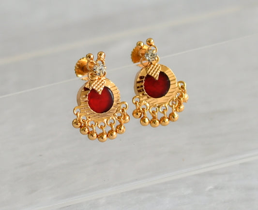 Gold tone kerala style red-white round earrings dj-47229