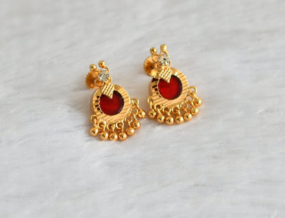 Gold tone kerala style red-white round earrings dj-47229