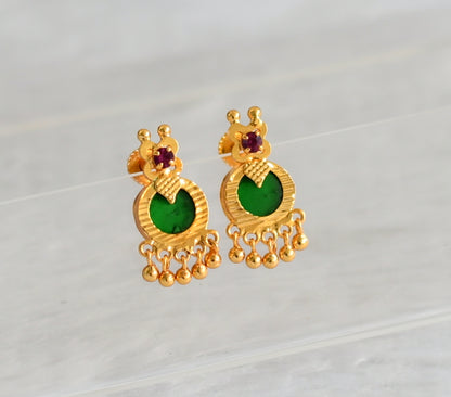 Gold tone kerala style pink-green round earrings dj-47228