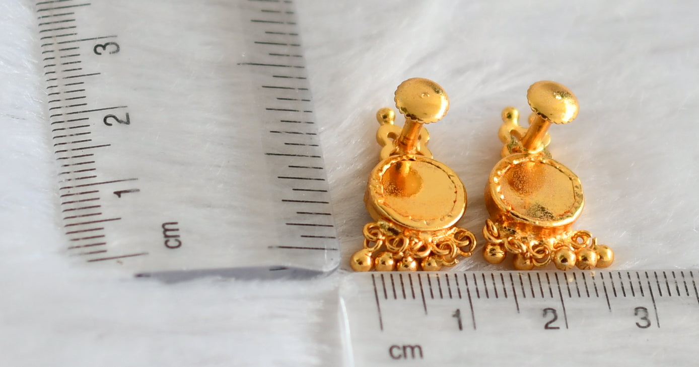 Gold tone kerala style pink-green round earrings dj-47228
