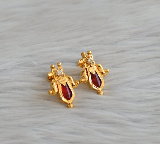 Gold tone red-white nagapadam lotus earrings dj-45509