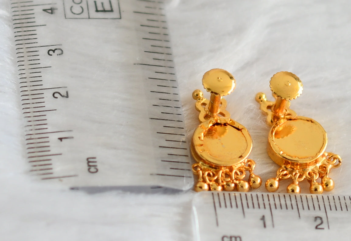 Gold tone kerala style blue-white round earrings dj-47230