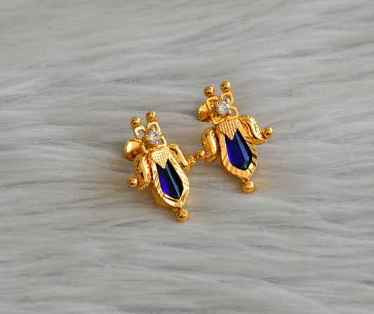 Gold tone blue-white nagapadam lotus earrings dj-45510