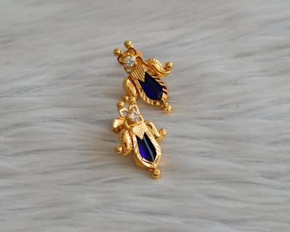 Gold tone blue-white nagapadam lotus earrings dj-45510
