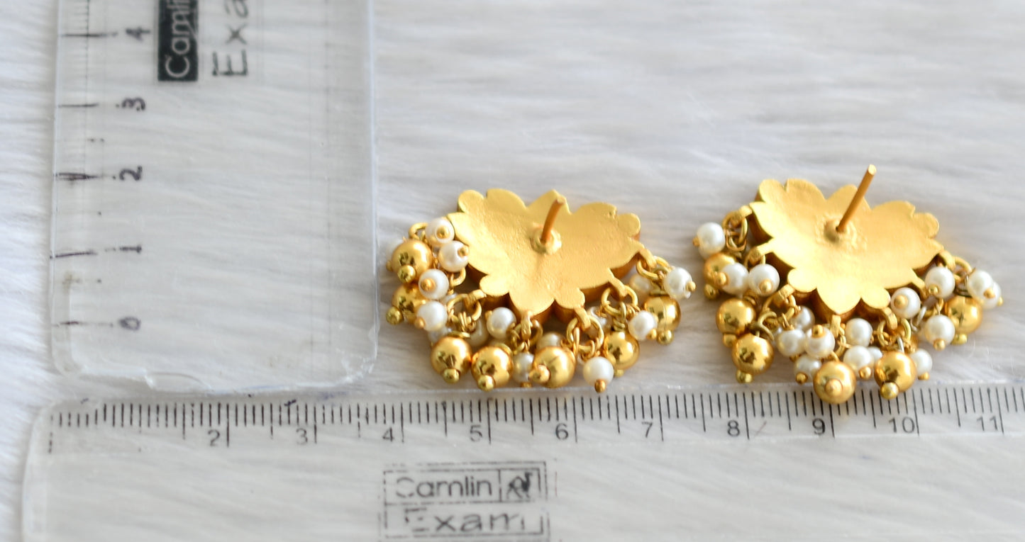 Gold tone pink-green-white kundan jadau Lotus earrings dj-39573