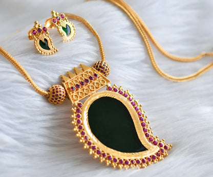 Gold tone kerala style pink-green mango necklace set dj-43851