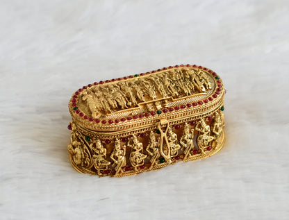 Antique gold tone kemp green Thirukalyanam kumkum box dj-36361