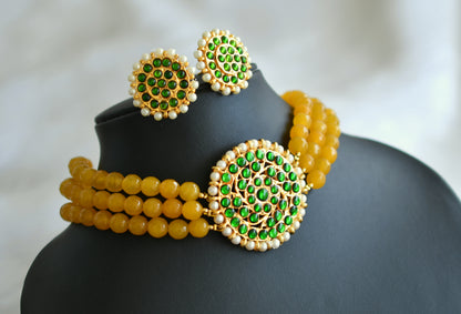 Gold tone yellow agate green choker set dj-28341