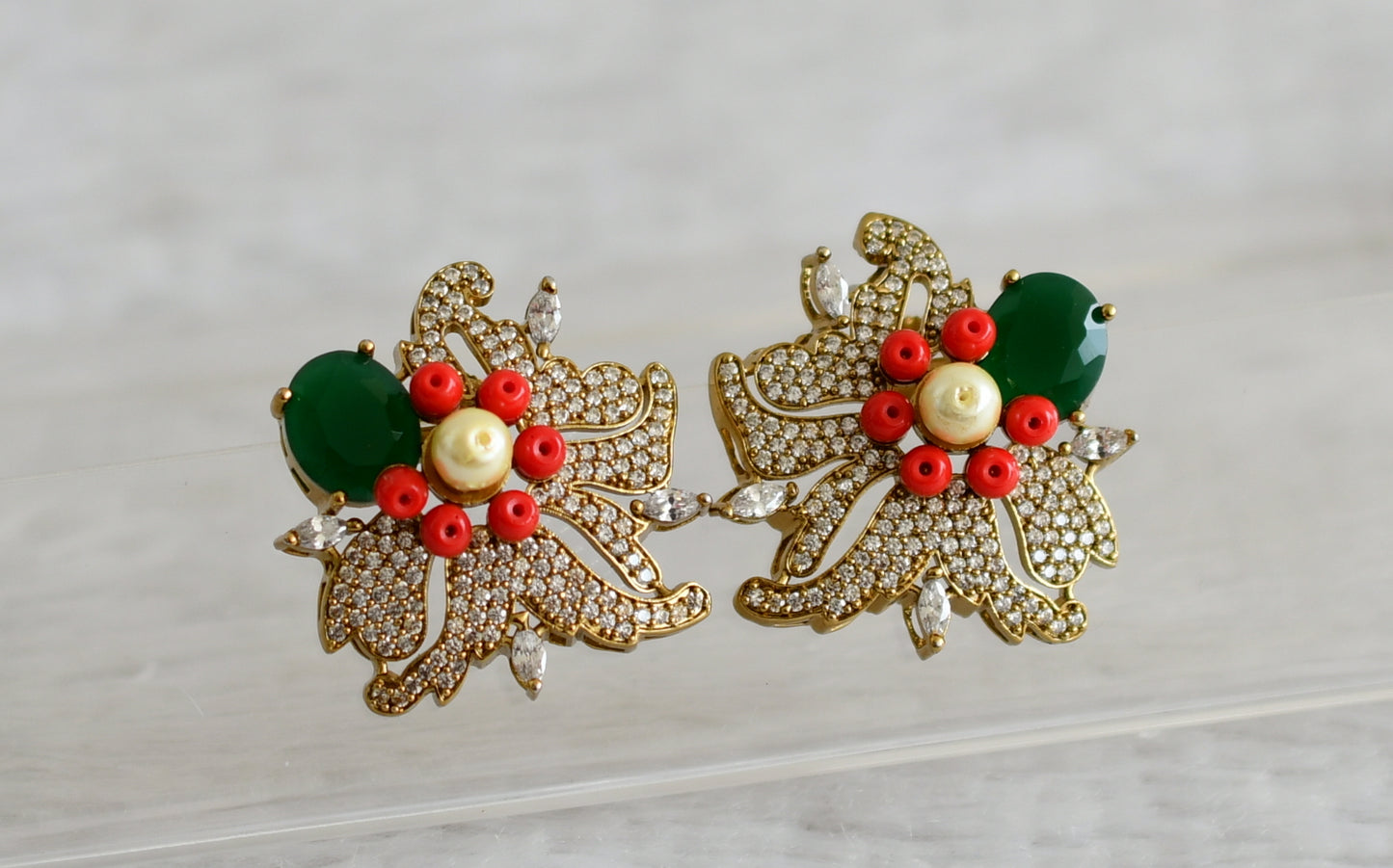 Matte finish cz green big coral floral earrings dj-49030