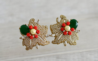 Matte finish cz green big coral floral earrings dj-49030