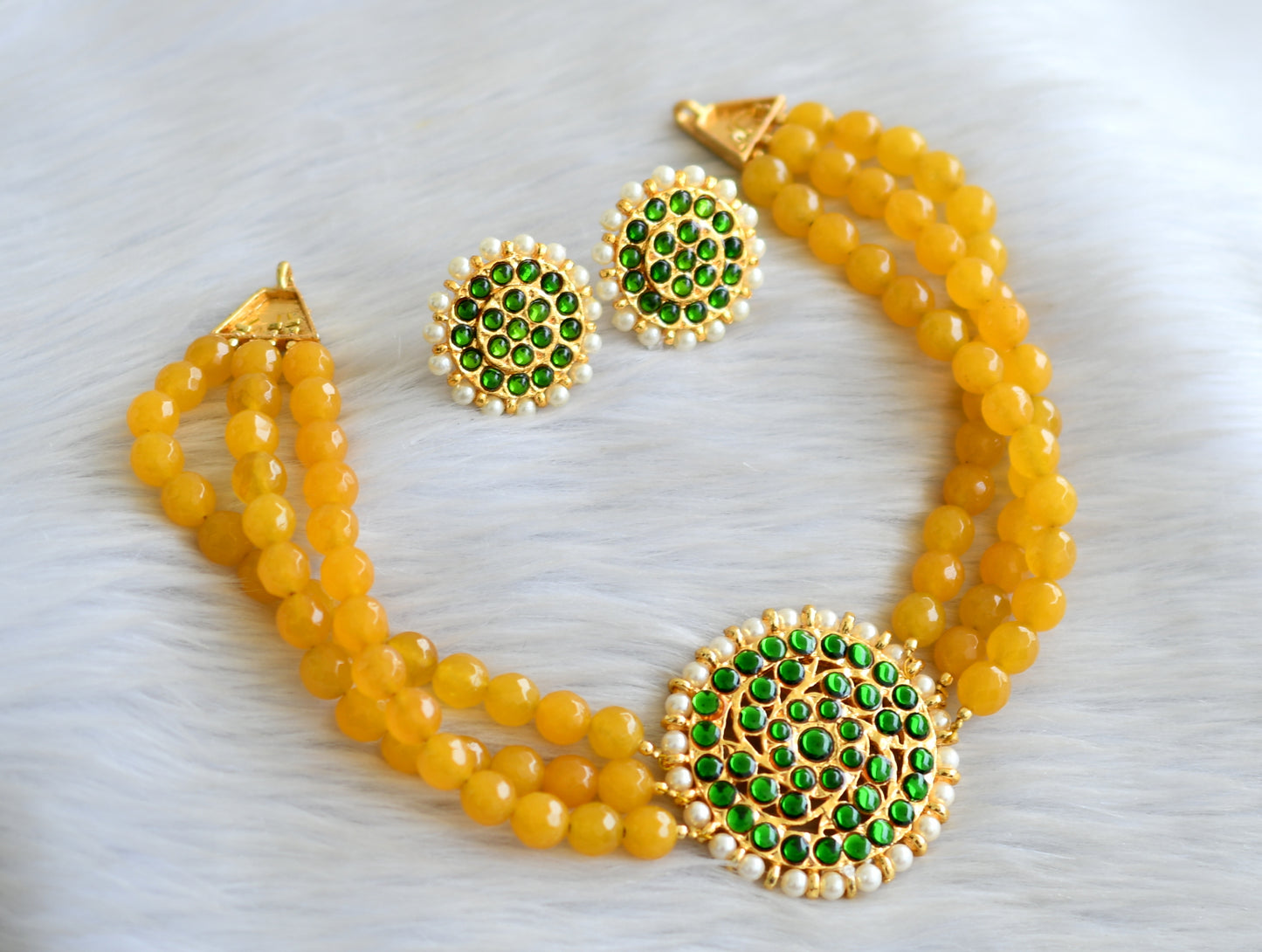 Gold tone yellow agate green choker set dj-28341