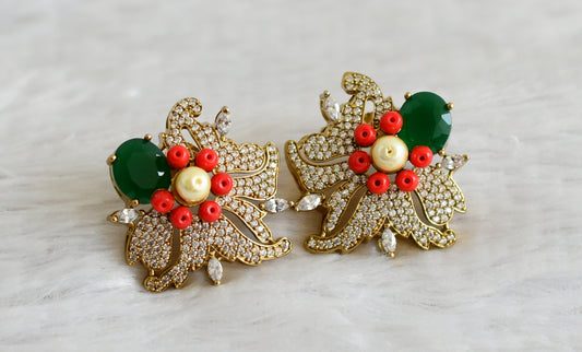 Matte finish cz green big coral floral earrings dj-49030