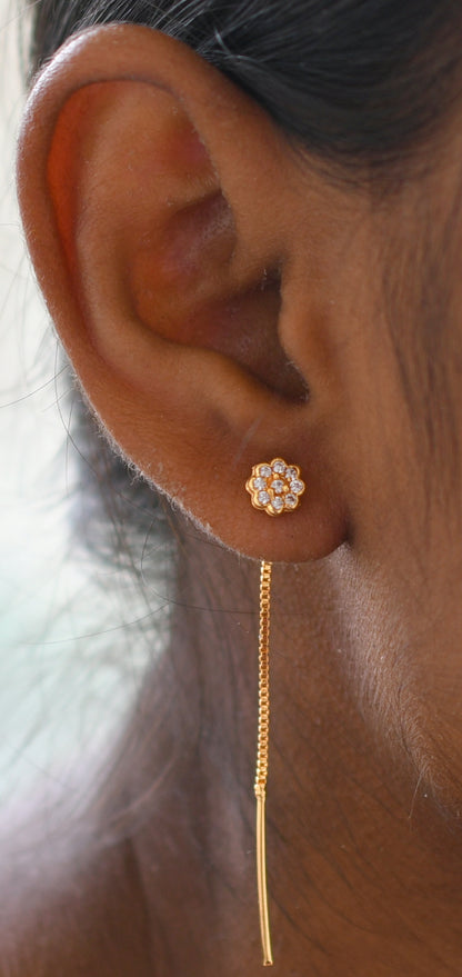 Gold tone white stone flower earrings dj-47234