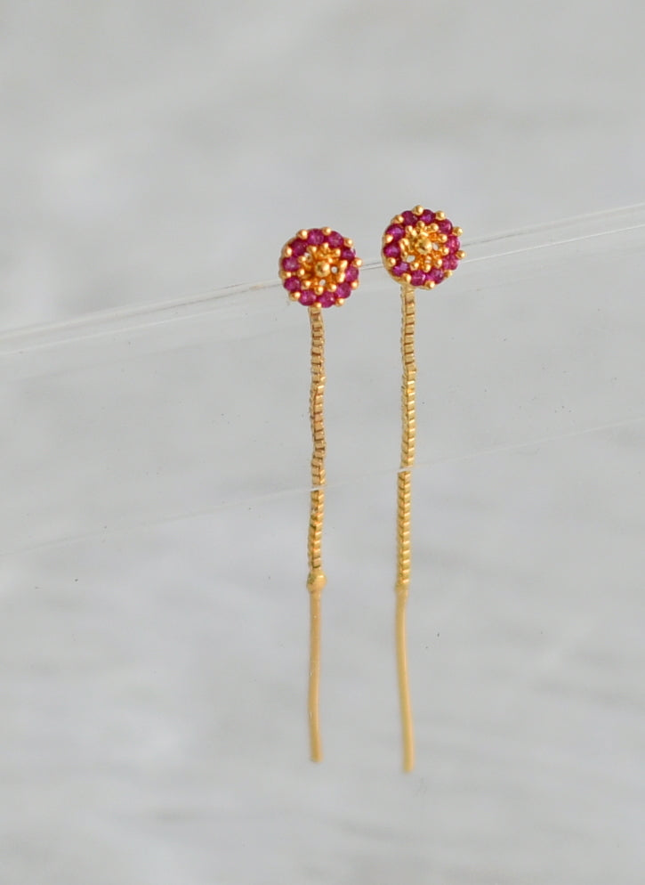 Gold tone pink stone small flower earrings dj-47233