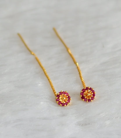 Gold tone pink stone small flower earrings dj-47233