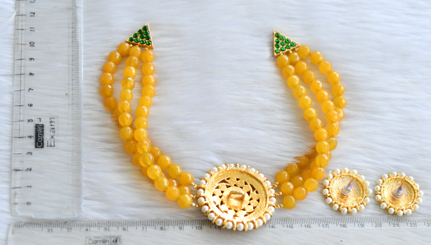 Gold tone yellow agate green choker set dj-28341