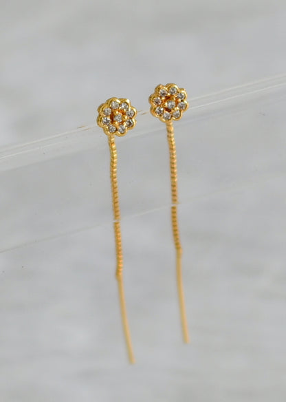 Gold tone white stone flower earrings dj-47234