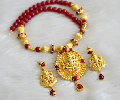 Gold tone maroon lakshmi necklace set dj-03697