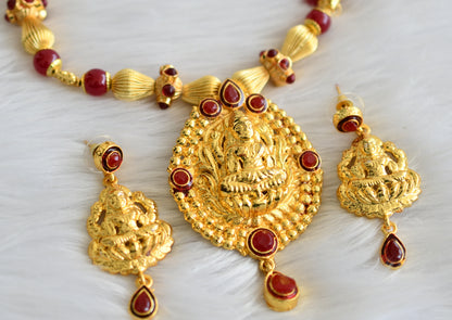 Gold tone maroon lakshmi necklace set dj-03697