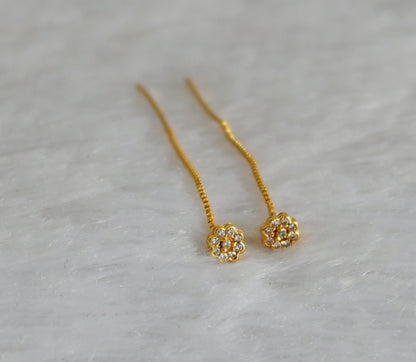 Gold tone white stone flower earrings dj-47234