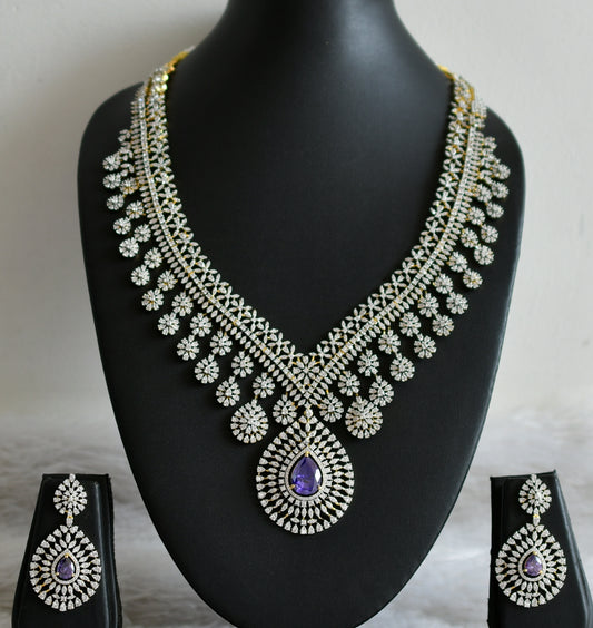 Two tone diamond look alike big cz purple bridal necklace set dj-49047