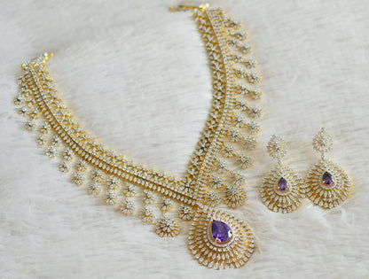 Two tone diamond look alike big cz purple bridal necklace set dj-49047