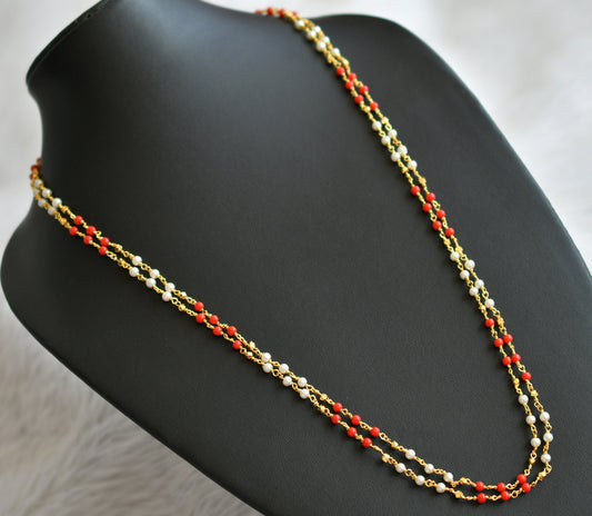 Gold tone 24 inches double layer coral-pearl chain dj-45530