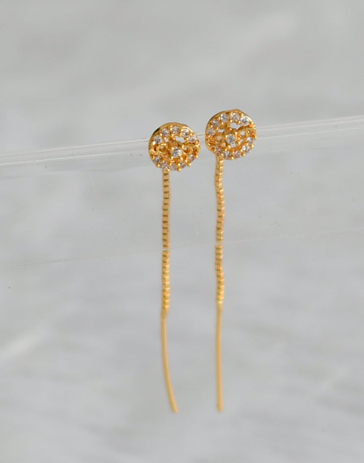 Gold tone white stone flower earrings dj-47235