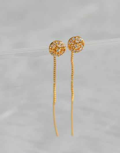 Gold tone white stone flower earrings dj-47235