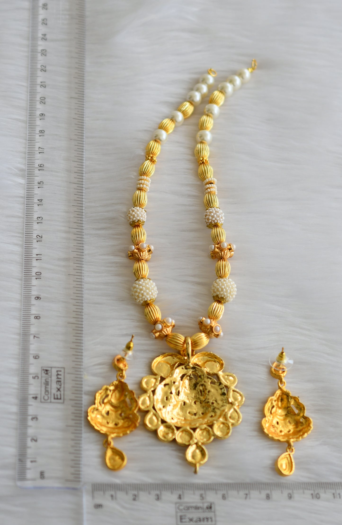 Gold tone pearl lakshmi necklace set dj-03701