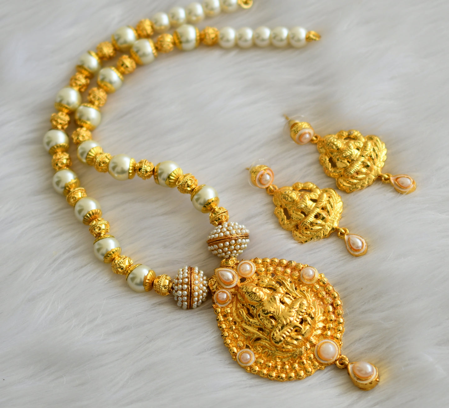 Gold tone pearl lakshmi necklace set dj-03702