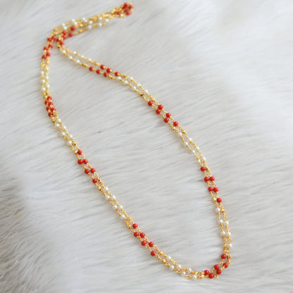 Gold tone 24 inches double layer coral-pearl chain dj-45530