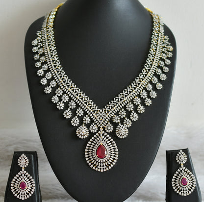 Two tone diamond look alike big cz ruby bridal necklace set dj-49048