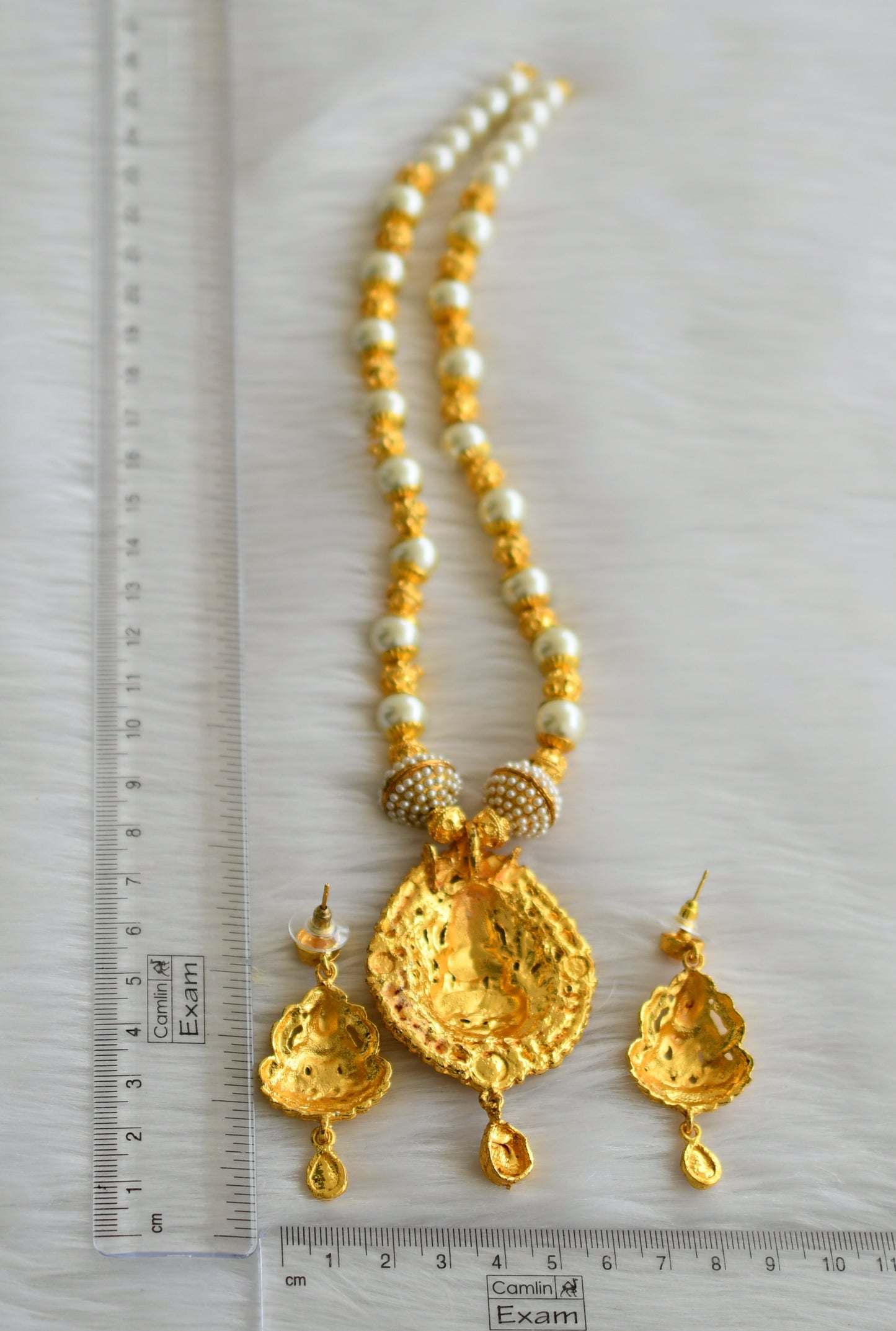 Gold tone pearl lakshmi necklace set dj-03702