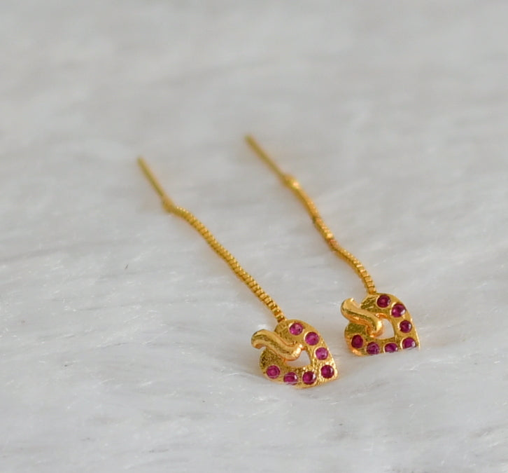 Gold tone pink stone leaf earrings dj-47232