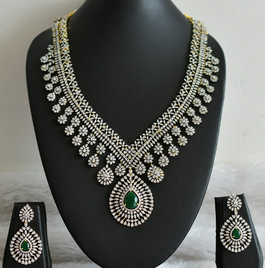 Two tone diamond look alike big cz emerald bridal necklace set dj-49049