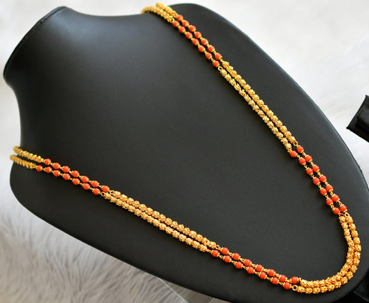 Gold tone 30 inches orange coral bead double layer chain dj-45533