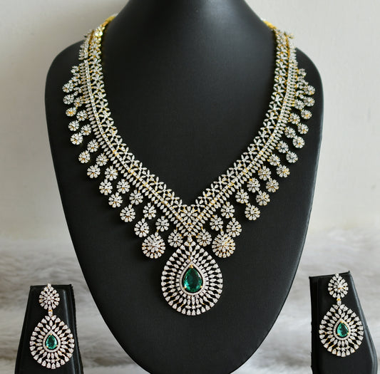 Two tone diamond look alike big cz peacock green bridal necklace set dj-49050