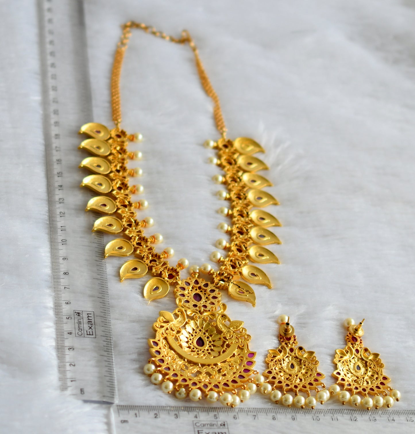 Gold tone ruby pearl mango necklace set dj-10907