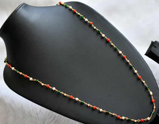 Gold tone 30 inches coral-pearl-green bead chain dj-45531