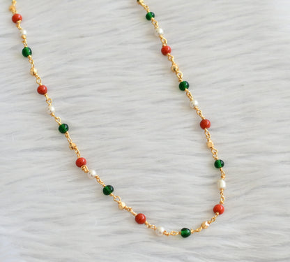 Gold tone 30 inches coral-pearl-green bead chain dj-45531