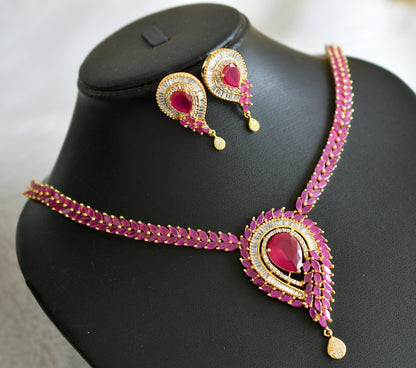 Gold tone cz ruby necklace set dj-03724