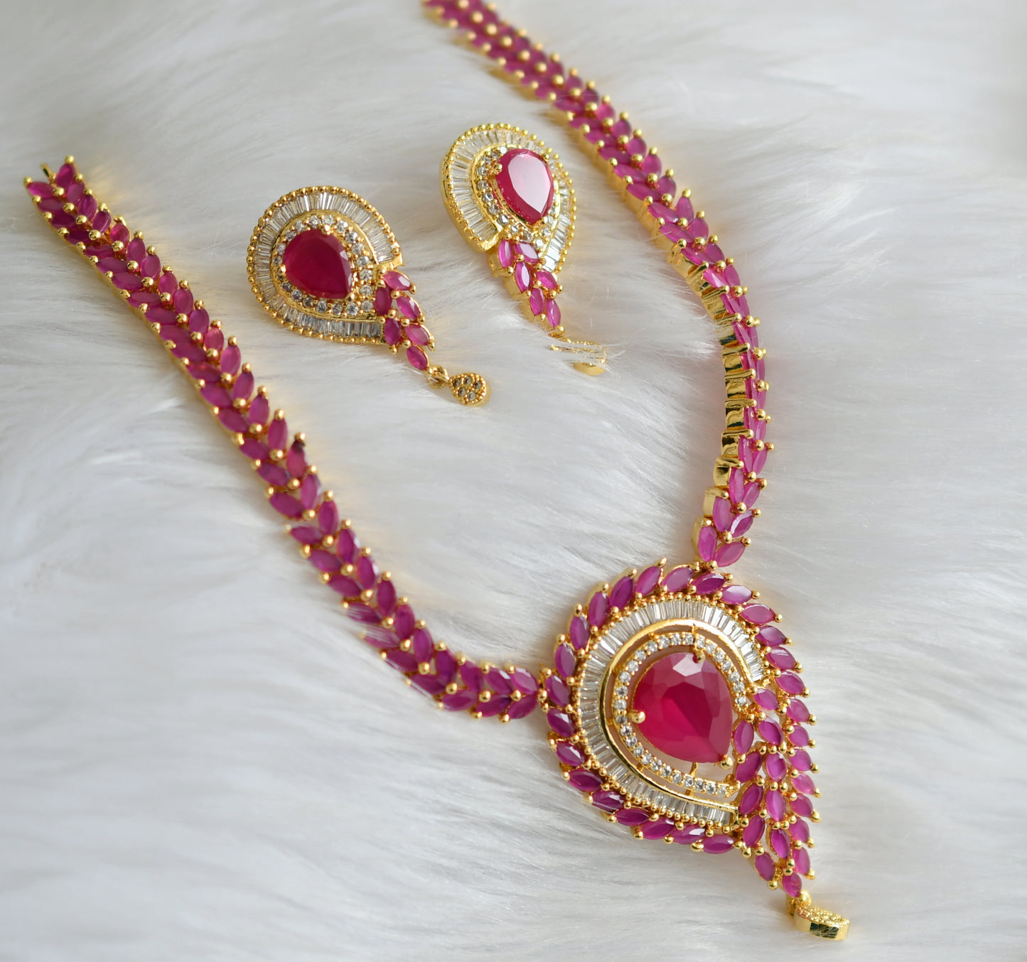 Gold tone cz ruby necklace set dj-03724