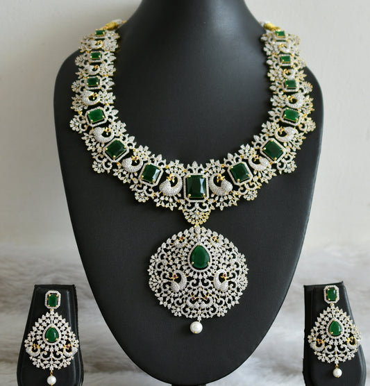 Two tone diamond look alike big cz emerald peacock bridal necklace set dj-49046