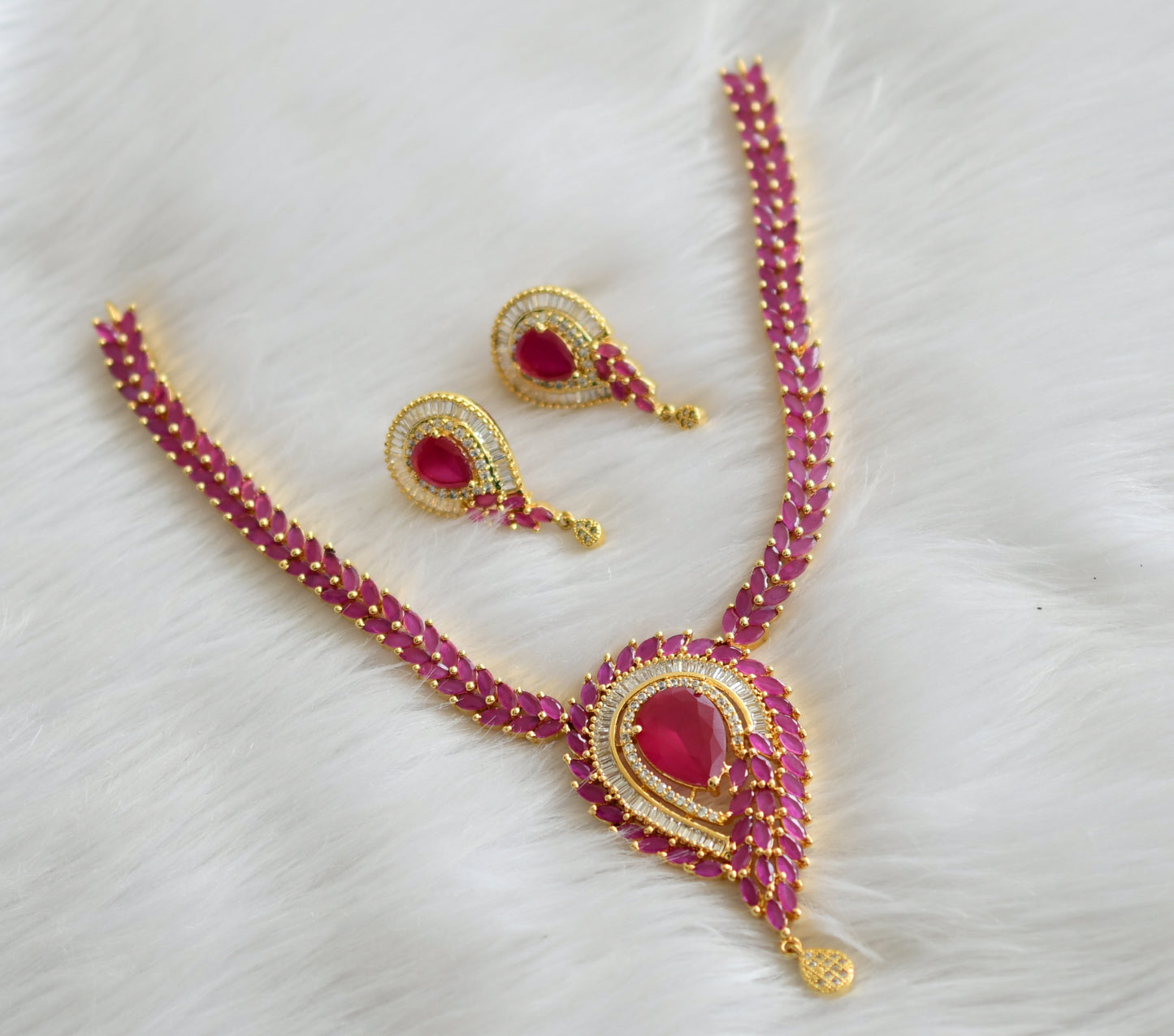 Gold tone cz ruby necklace set dj-03724