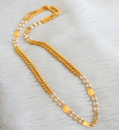 Gold tone 24 inches double layer pearl lakshmi coin chain dj-45528