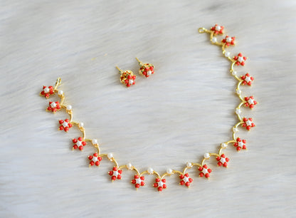 Gold tone coral-pearl nakshatra necklace set dj-18077