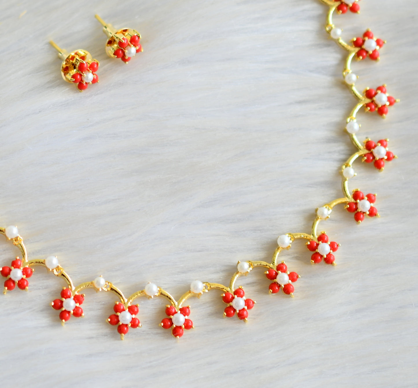 Gold tone coral-pearl nakshatra necklace set dj-18077