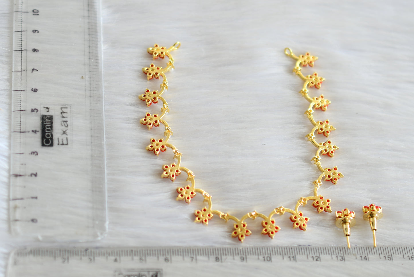 Gold tone coral-pearl nakshatra necklace set dj-18077